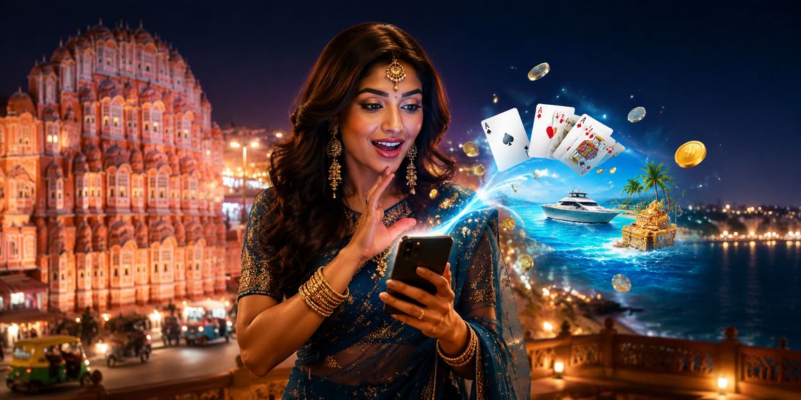Player engaged in thrilling Rummy card game near Hawa Mahal, Jaipur